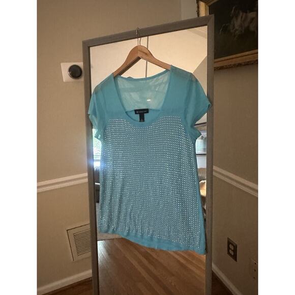 INC International Concepts Blue Sequin Top Womens Large - Picture 2 of 4